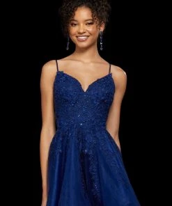 Sherri Hill - 53157 Lace Appliqued V-Neck A-Line Short Dress 8 Sherri Hill - 53157 Lace Appliqued V-Neck A-Line Short Dress