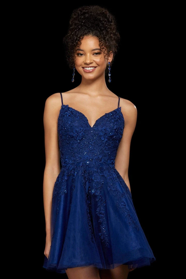 Sherri Hill - 53157 Lace Appliqued V-Neck A-Line Short Dress 5 Sherri Hill - 53157 Lace Appliqued V-Neck A-Line Short Dress