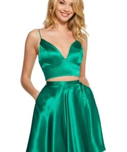 Sherri Hill - 53202 Two Piece Deep V-neck Satin A-line Dress 10 Sherri Hill - 53202 Two Piece Deep V-neck Satin A-line Dress