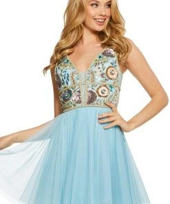 Sherri Hill - 53242 Plunging Sequined Bodice Short Dress