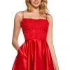 Sherri Hill - 53258 Short Lace Straight Neck Satin A-line Dress 2 Sherri Hill - 53258 Short Lace Straight Neck Satin A-line Dress