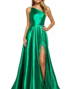 Sherri Hill - 53295 Embellished Single Shoulder Satin A-line Dress