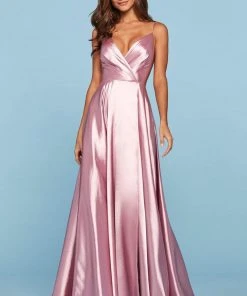 Sherri Hill - 53299 Deep V-Neck Satin A-line Dress 18 Sherri Hill - 53299 Deep V-Neck Satin A-line Dress