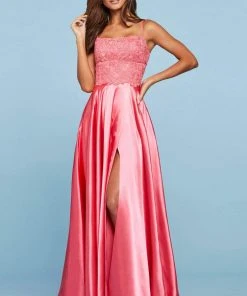 Sherri Hill - 53300 Embroidered Straight Neck A-line Gown 14 Sherri Hill - 53300 Embroidered Straight Neck A-line Gown