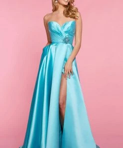 Sherri Hill - 53308 Strapless Sweetheart High Slit Satin Dress 14 Sherri Hill - 53308 Strapless Sweetheart High Slit Satin Dress