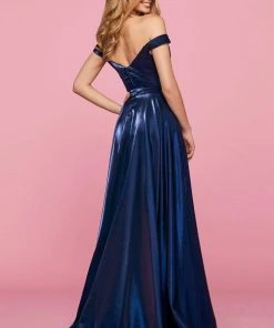 Sherri Hill - 53324 Plunging Off-Shoulder Satin A-Line Dress