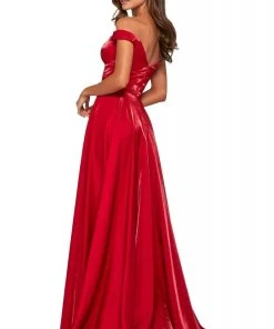 Sherri Hill - 53324 Plunging Off-Shoulder Satin A-Line Dress