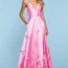 Sherri Hill - 53337 Floral Appliqued Deep V-Neck Mikado Dress 2 Sherri Hill - 53337 Floral Appliqued Deep V-Neck Mikado Dress