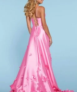Sherri Hill - 53337 Floral Appliqued Deep V-Neck Mikado Dress