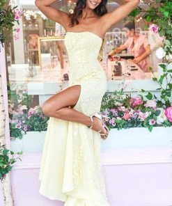 Sherri Hill - 53345 High Slit Straight Neck Strapless Lace Dress 19 Sherri Hill - 53345 High Slit Straight Neck Strapless Lace Dress