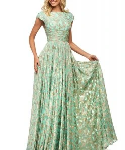 Sherri Hill - 53348 Bateau Metallic Applique A-Line Dress