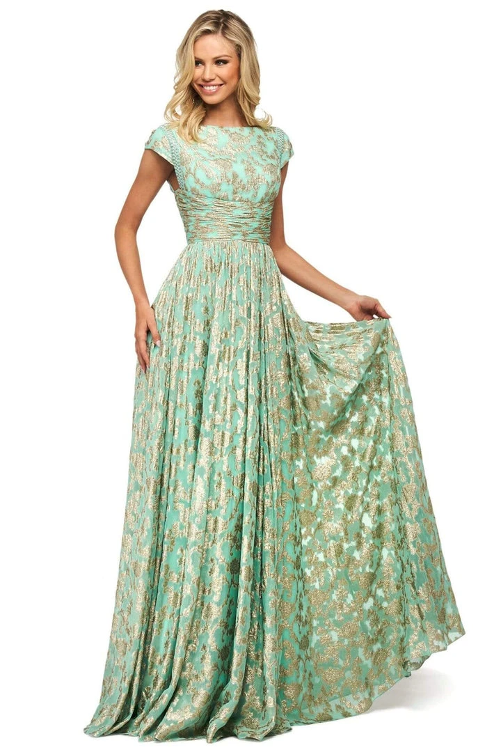 Sherri Hill - 53348 Bateau Metallic Applique A-Line Dress 3 Sherri Hill - 53348 Bateau Metallic Applique A-Line Dress