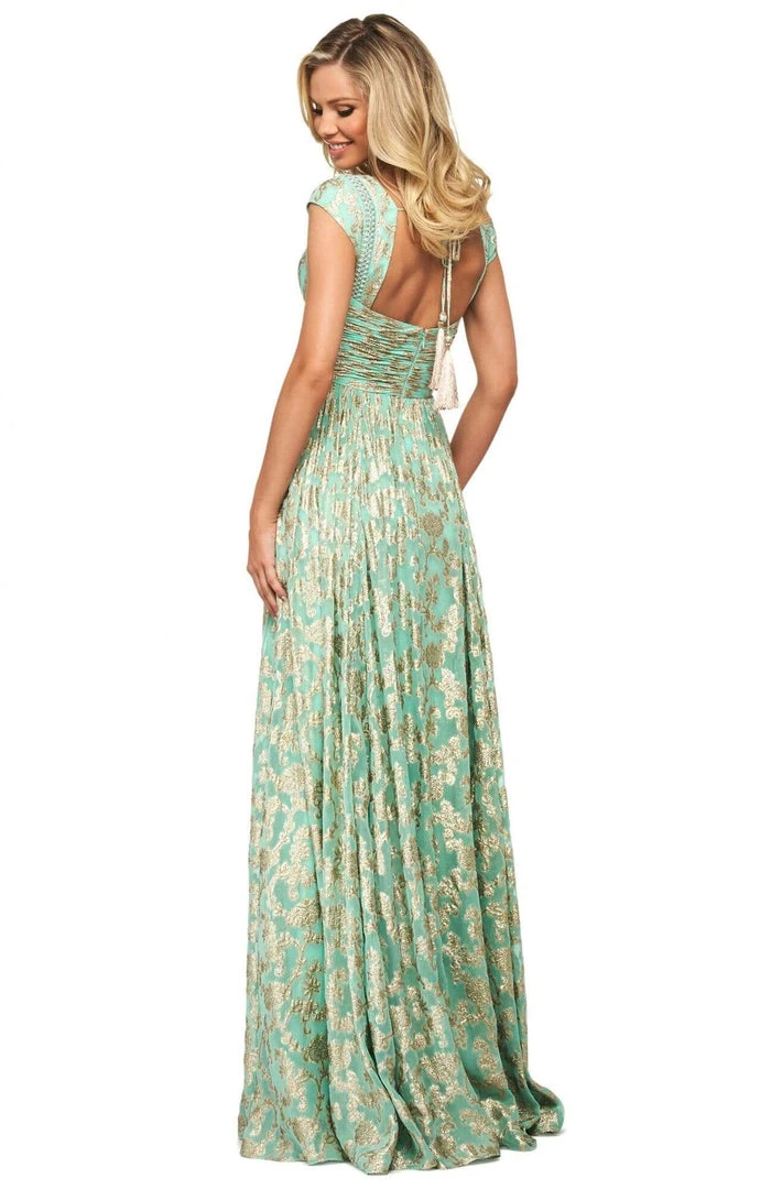 Sherri Hill - 53348 Bateau Metallic Applique A-Line Dress 4 Sherri Hill - 53348 Bateau Metallic Applique A-Line Dress