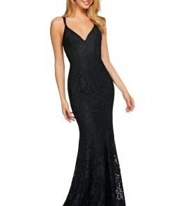 Sherri Hill - 53363 Crisscross Back V-Neck Lace Mermaid Dress