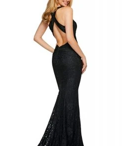 Sherri Hill - 53363 Crisscross Back V-Neck Lace Mermaid Dress