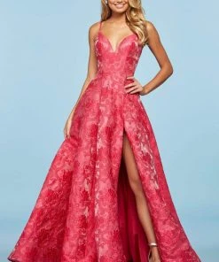 Sherri Hill - 53378 Brocade Plunging V-neck A-line Gown