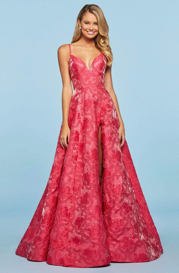 Sherri Hill - 53378 Brocade Plunging V-neck A-line Gown 5 Sherri Hill - 53378 Brocade Plunging V-neck A-line Gown