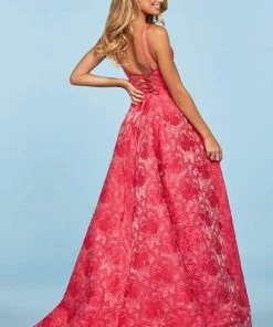 Sherri Hill - 53378 Brocade Plunging V-neck A-line Gown 7 Sherri Hill - 53378 Brocade Plunging V-neck A-line Gown