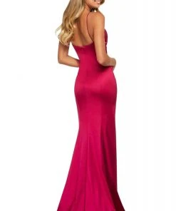 Sherri Hill - 53389 V-Neck Satin High-Low Fitted Dress