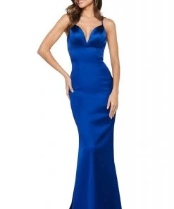 Sherri Hill - 53390 Satin Deep V-neck Trumpet Dress