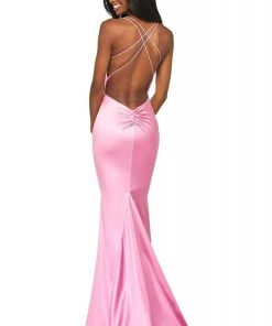 Sherri Hill - 53390 Satin Deep V-neck Trumpet Dress