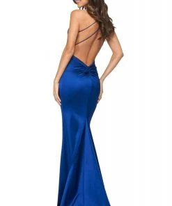 Sherri Hill - 53390 Satin Deep V-neck Trumpet Dress