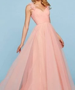 Sherri Hill - 53417 Feathered Ruched V-Neck Chiffon A-Line Dress