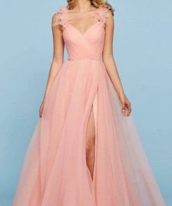 Sherri Hill - 53417 Feathered Ruched V-Neck Chiffon A-Line Dress