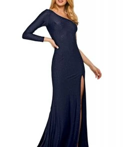 Sherri Hill - 53428 Single Sleeve Beaded Jersey Fitted Dress