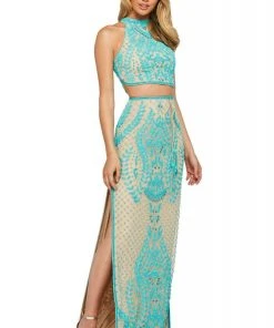 Sherri Hill - 53436 Two Piece High Neckline Applique Dress