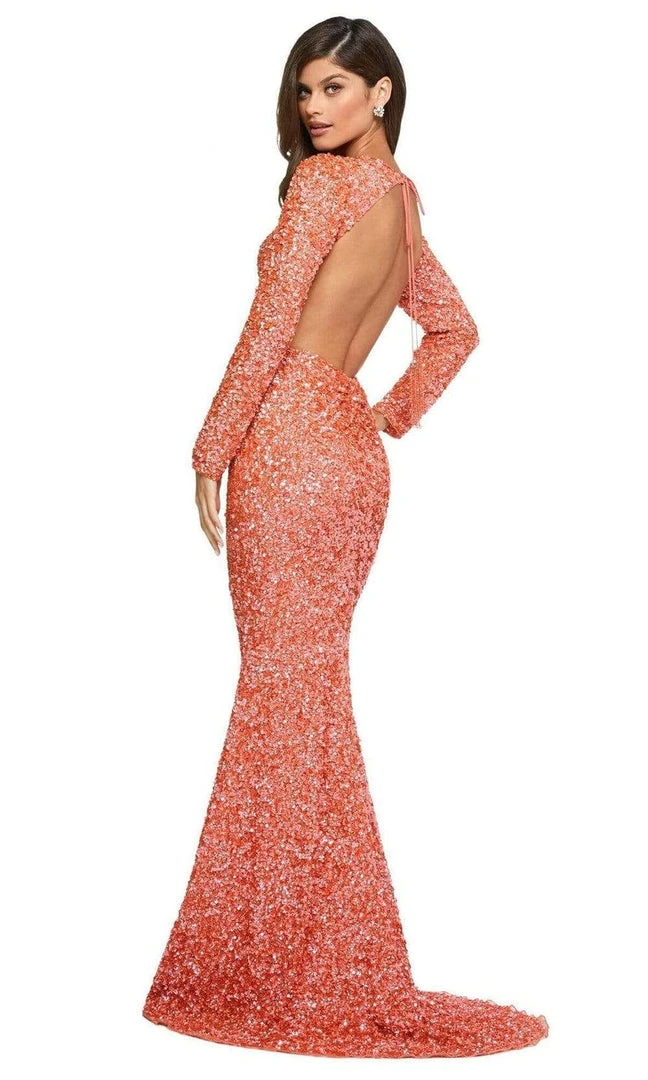 Sherri Hill - 53447 Long Sleeve Open Back Allover Sequins Dress 4 Sherri Hill - 53447 Long Sleeve Open Back Allover Sequins Dress
