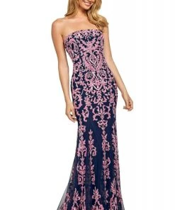 Sherri Hill - 53452 Strapless Sequins Applique Lace-Up Back Dress