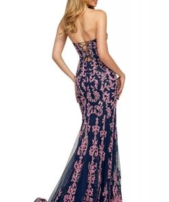 Sherri Hill - 53452 Strapless Sequins Applique Lace-Up Back Dress