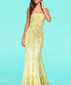 Sherri Hill - 53452 Strapless Sequins Applique Lace-Up Back Dress