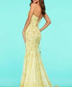 Sherri Hill - 53452 Strapless Sequins Applique Lace-Up Back Dress