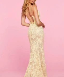 Sherri Hill - 53460 Beaded Lace V-Neck Dress With Slit