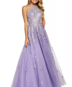 Sherri Hill - 53482 Lace Appliqued Halter Beaded Dress