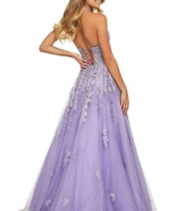 Sherri Hill - 53482 Lace Appliqued Halter Beaded Dress