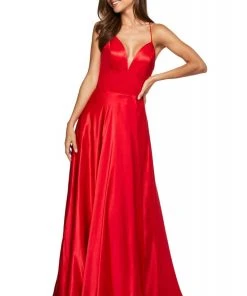 Sherri Hill - 53498 Sleeveless V Neck Strappy Open Back Satin Dress