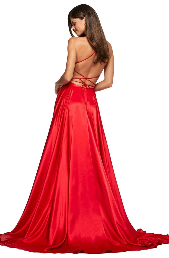 Sherri Hill - 53498 Sleeveless V Neck Strappy Open Back Satin Dress 5 Sherri Hill - 53498 Sleeveless V Neck Strappy Open Back Satin Dress