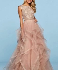 Sherri Hill - 53510 High Neckline Beaded Lace Ruffle Dress