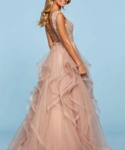 Sherri Hill - 53510 High Neckline Beaded Lace Ruffle Dress