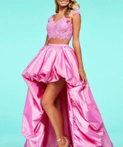 Sherri Hill - 53579 Cap Sleeve Lace Bodice High Low Dress