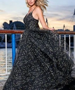 Sherri Hill - 53584 Long Plunging Print Tulle A-Line Dress