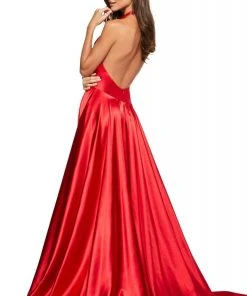 Sherri Hill - 53624 Plunging Halter Neck Long A Line Dress 6 Sherri Hill - 53624 Plunging Halter Neck Long A Line Dress