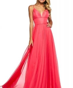 Sherri Hill - 53634 Plunging V-Neck A-Line Chiffon Dress 8 Sherri Hill - 53634 Plunging V-Neck A-Line Chiffon Dress