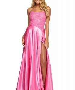 Sherri Hill - 53648 Beaded Lace Scoop Neck High Slit Dress