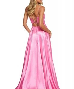 Sherri Hill - 53648 Beaded Lace Scoop Neck High Slit Dress