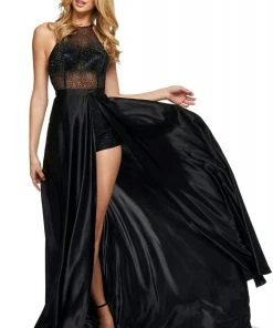 Sherri Hill - 53649 Beaded High Neckline Romper A-Line Dress