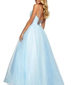 Sherri Hill - 53665 Deep V-neck Glitter Tulle Ballgown